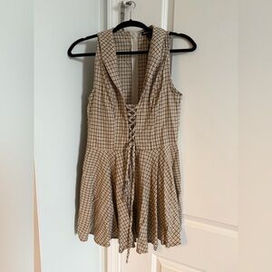 PrettyLittleThing Plaid Mini Dress - Tan and White